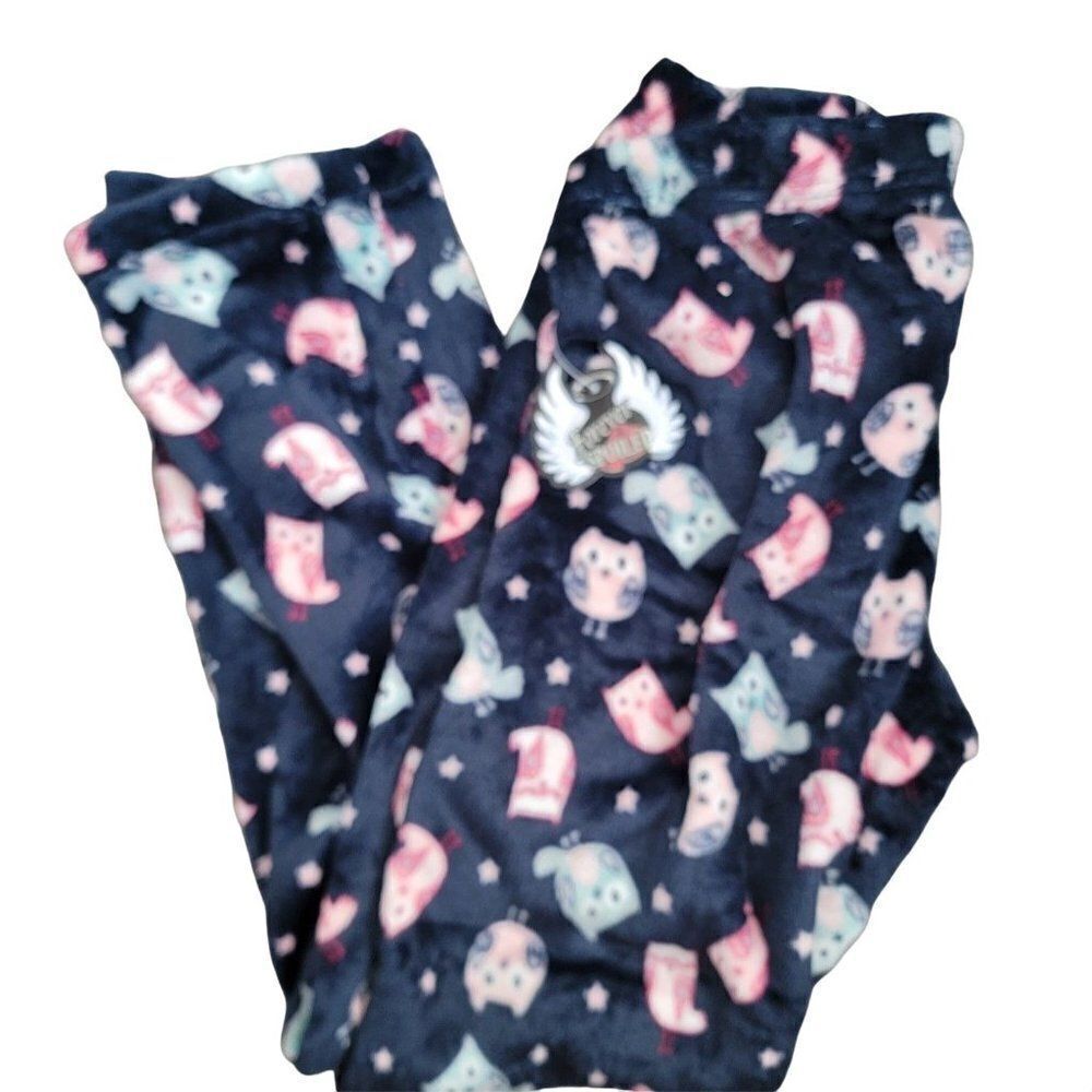 Forever Spoiled Womens Navy Blue Owl Print Stretch Soft Pajama Pants Size XLarge